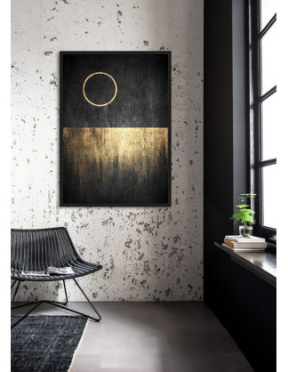 Czarno-złoty obraz z kołem 102x142 cm